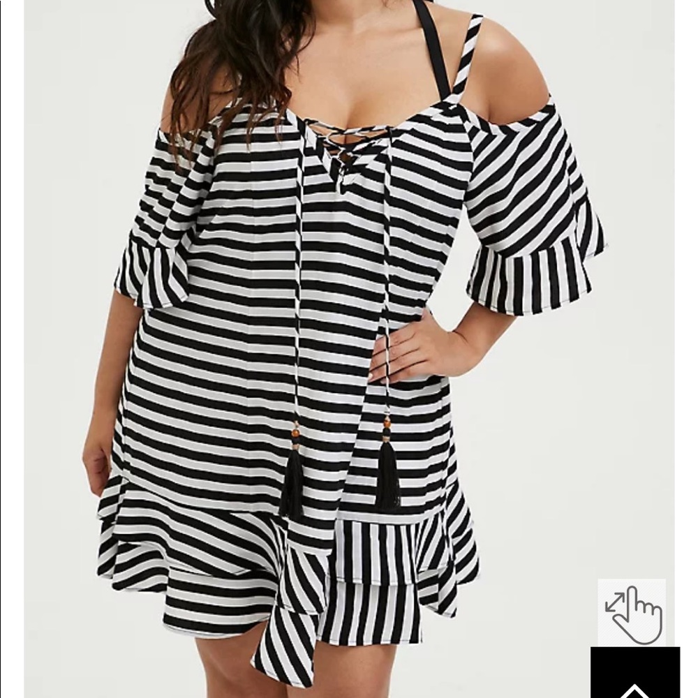 Torrid Black and White Chiffon Cold Shoulder Dress Swim Cover Up
